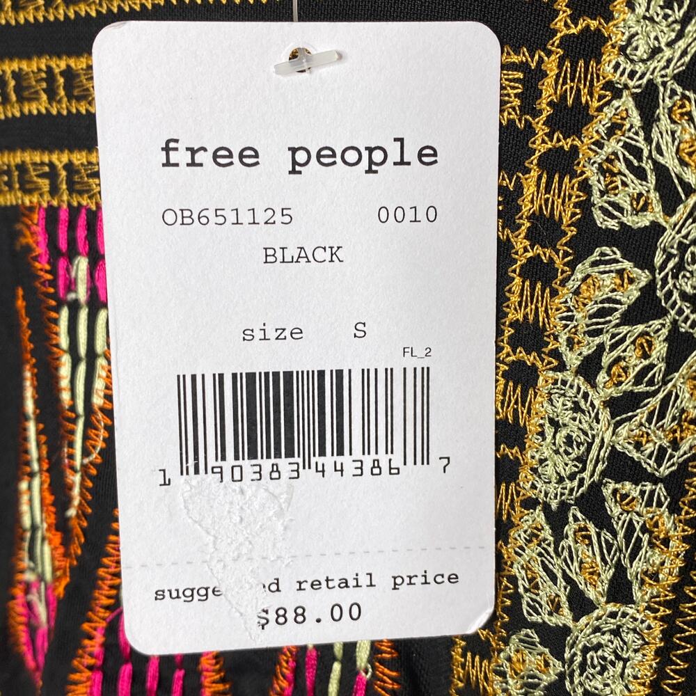 Free People Black Embroidered Ruffle Sleeve Mesh Yoke Top OB651125 Size S NEW - Picture 10 of 10